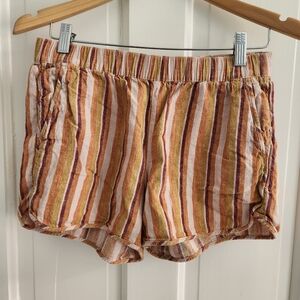 Madewell Linen-Cotton Pull-On Shorts Elastic Waist Rainbow Stripe Orange Small